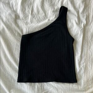 American Eagle Outfitters Black Asymmetrical Ribbed Tank Top